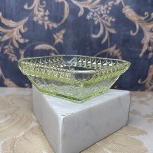 Vintage Light Green Glass Diamond Pattern Square Bowl Wildflower by Adams & Co